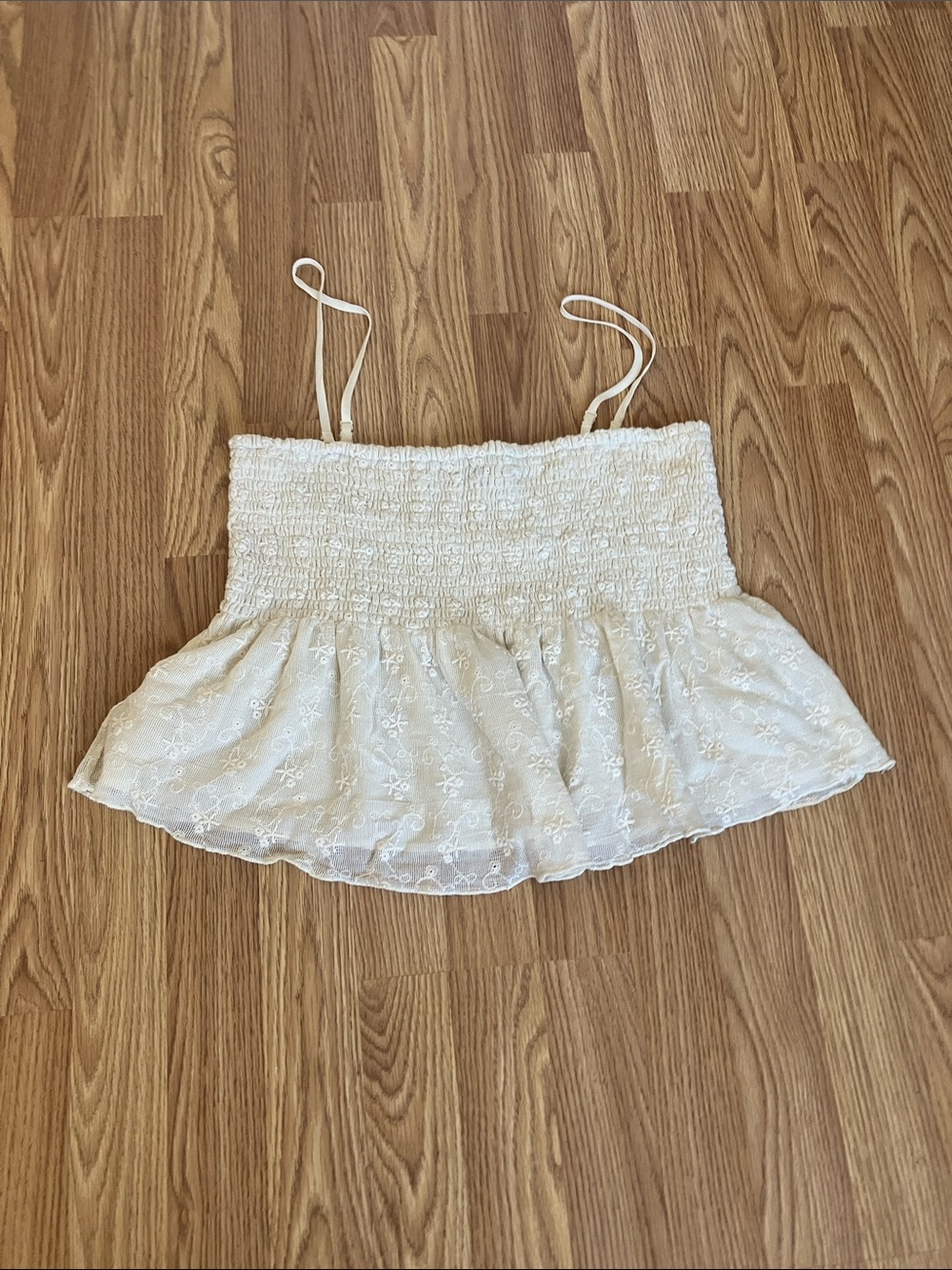 American Eagle Smocked Babydoll Tank Top Cream Size Large